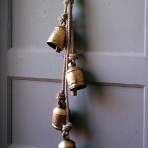 Four Rustic Iron Hanging Bells with Rope