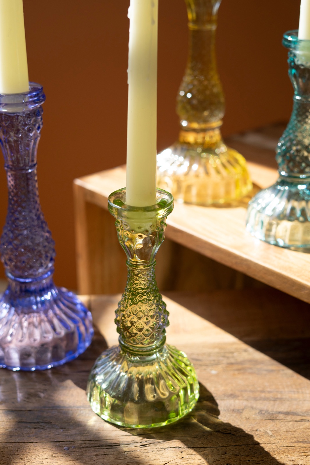 Set of Six Glass Taper Candle Holders