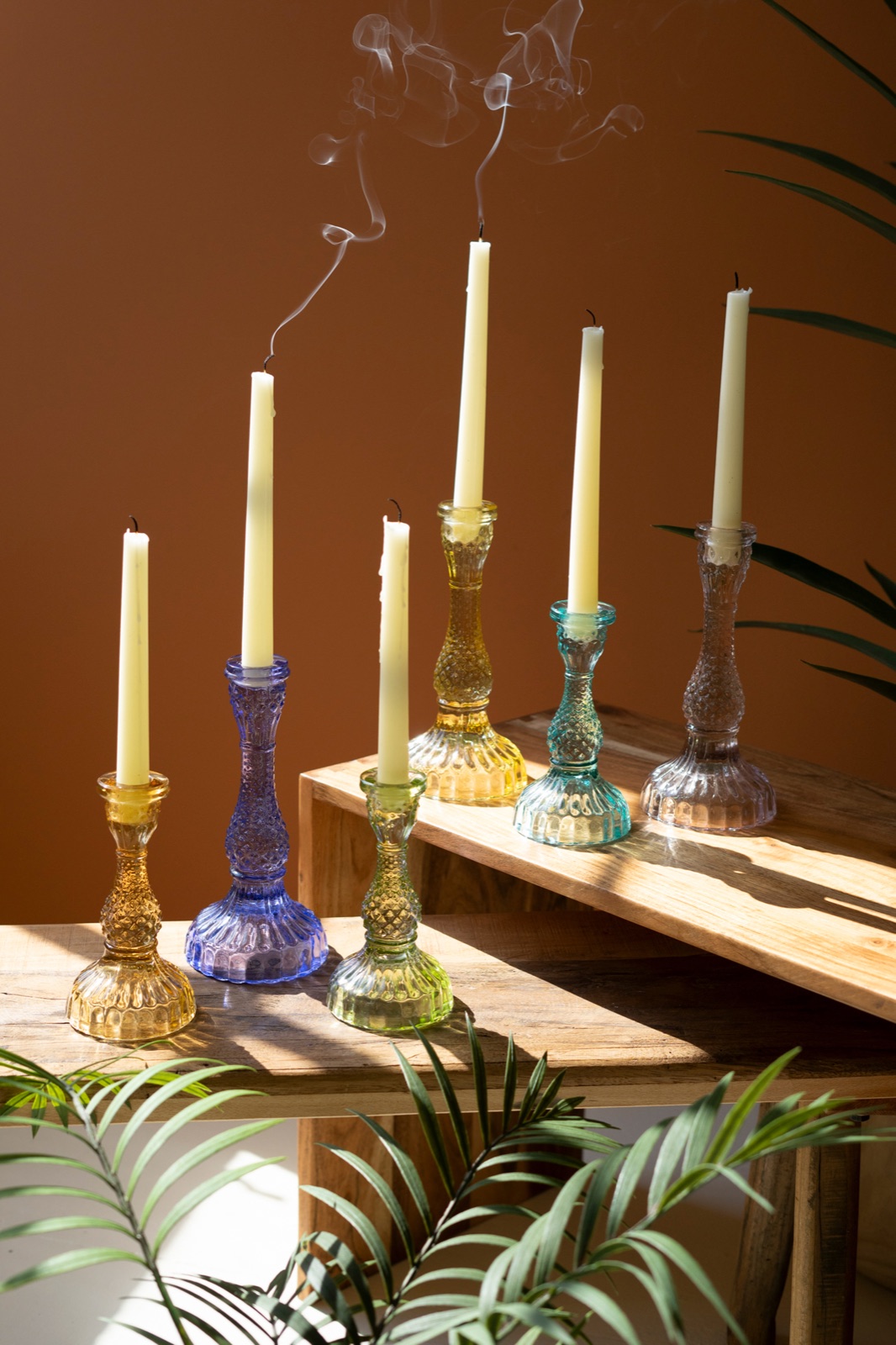 Set of Six Glass Taper Candle Holders