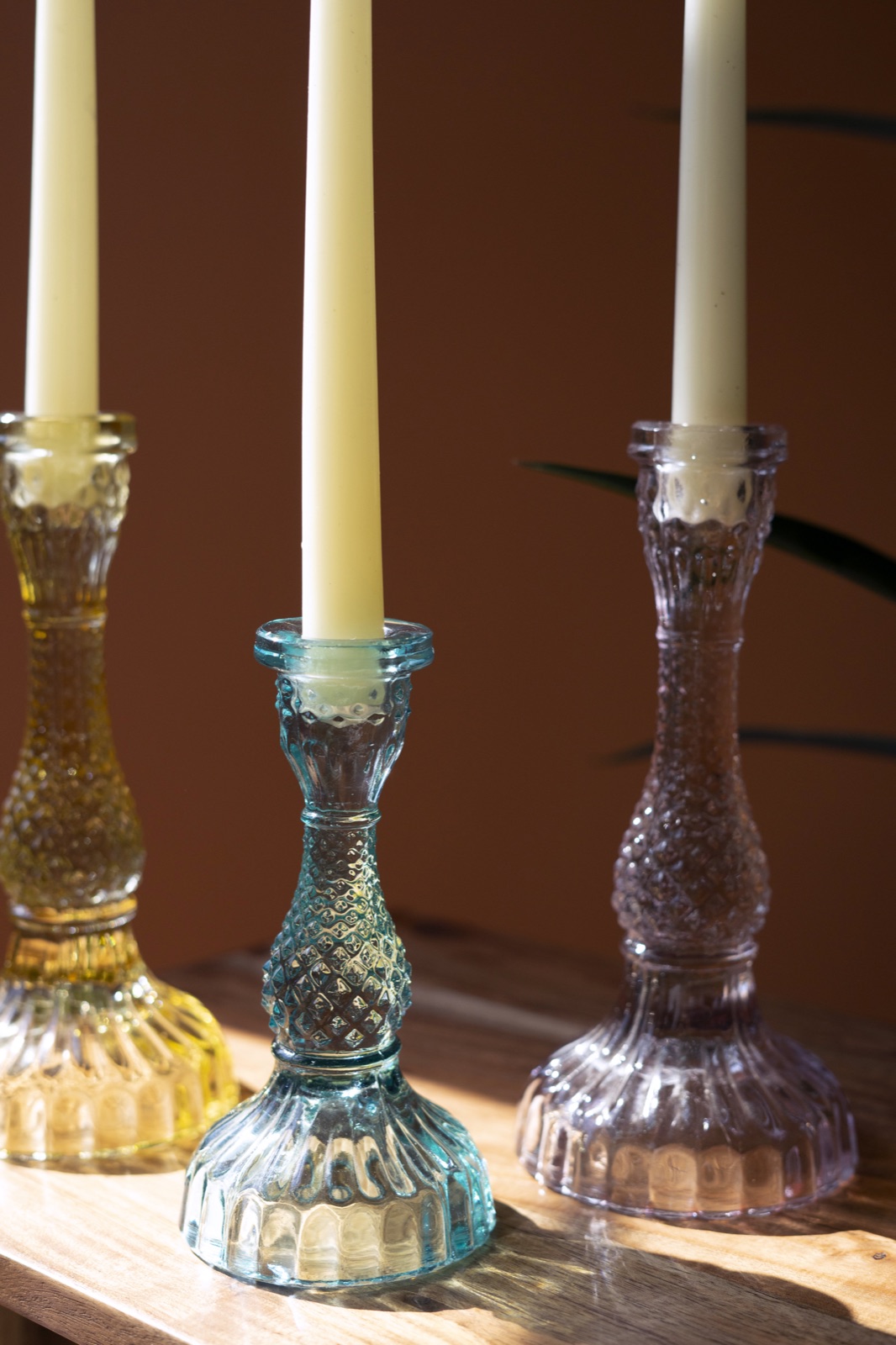 Set of Six Glass Taper Candle Holders