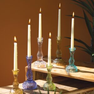 Set of Six Glass Taper Candle Holders