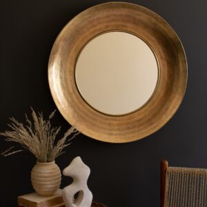 Round Hand Hammered Antique Brass Frame with Mirror