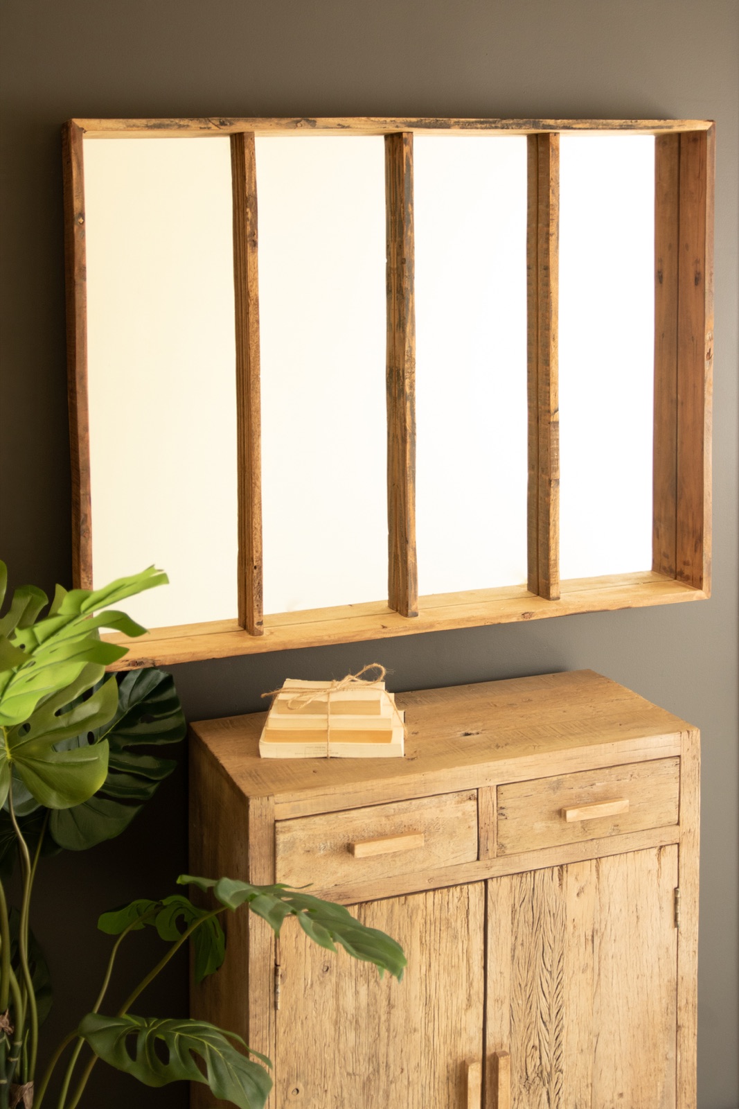Four Panel Wood Framed Mirror
