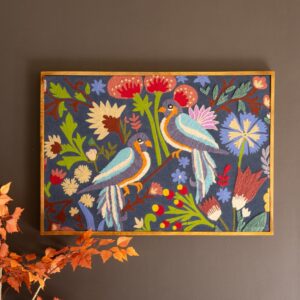 Framed Hand Hooked Art - Birds and Flowers