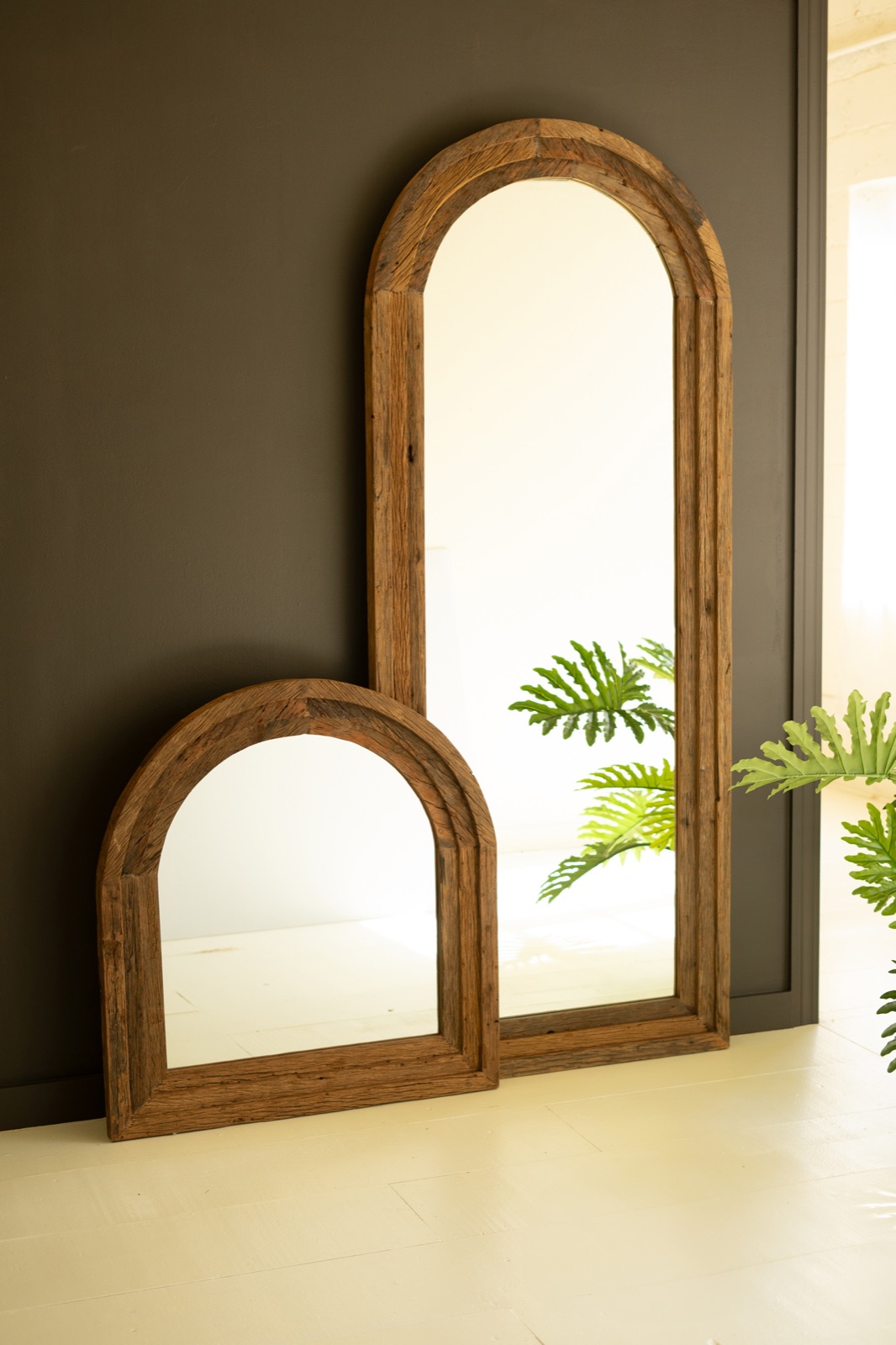 Arched Top Recycled Wood Framed Wall Mirror