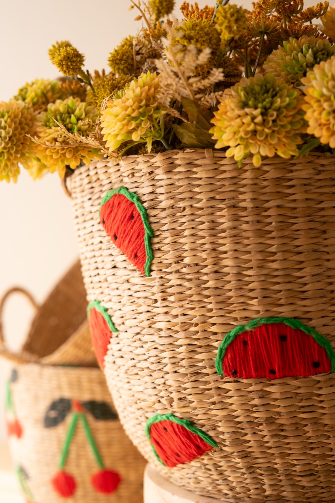 Set of Three Seagrass Baskets - Fruit