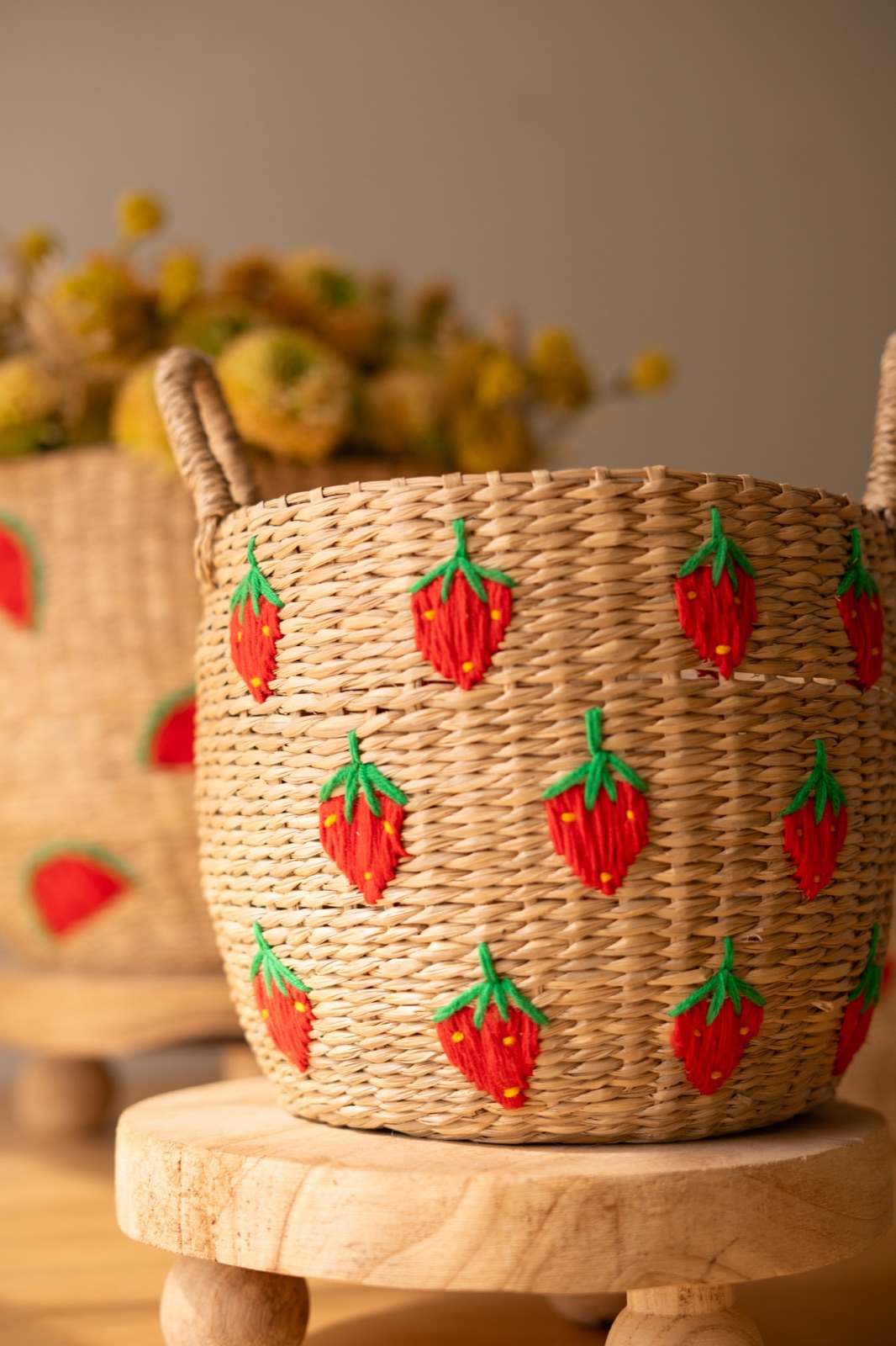 Set of Three Seagrass Baskets - Fruit