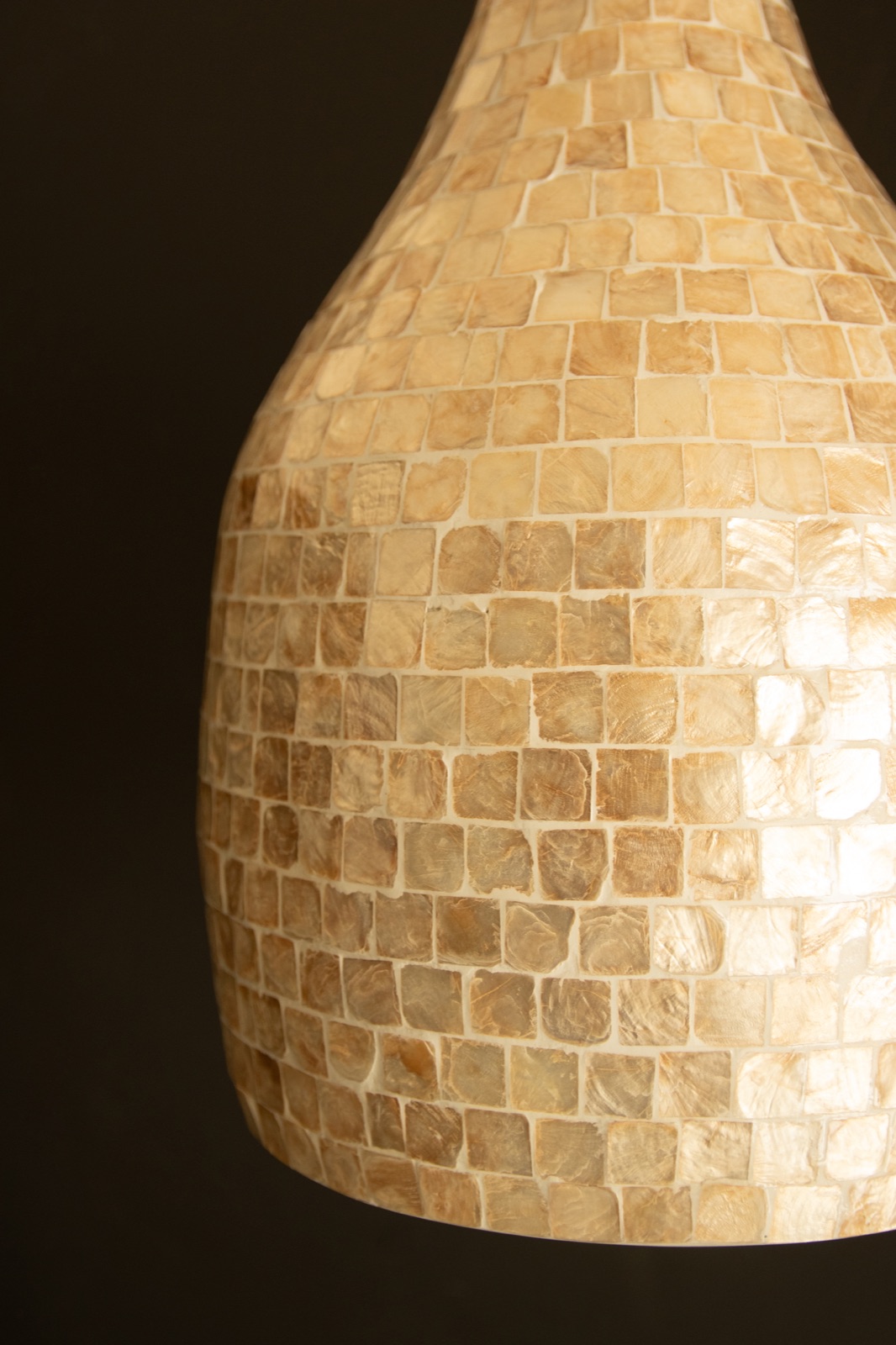 Spun Bamboo Pendant Light with Capiz Shell Detail #1