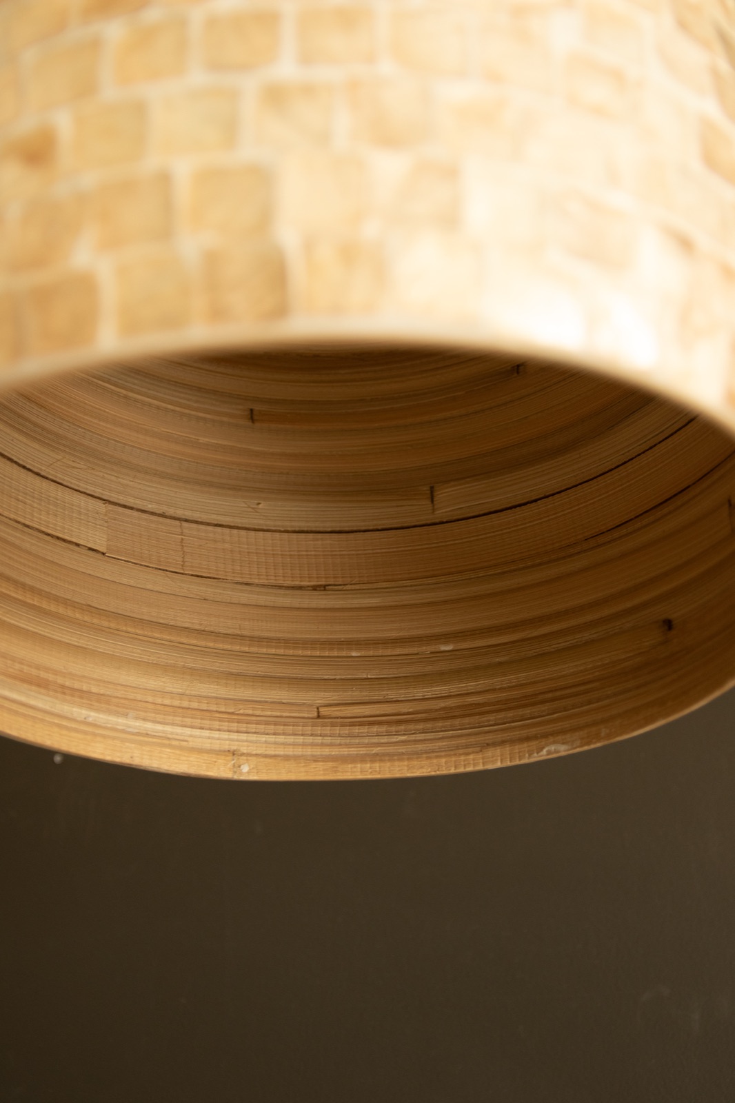 Spun Bamboo Pendant Light with Capiz Shell Detail #1