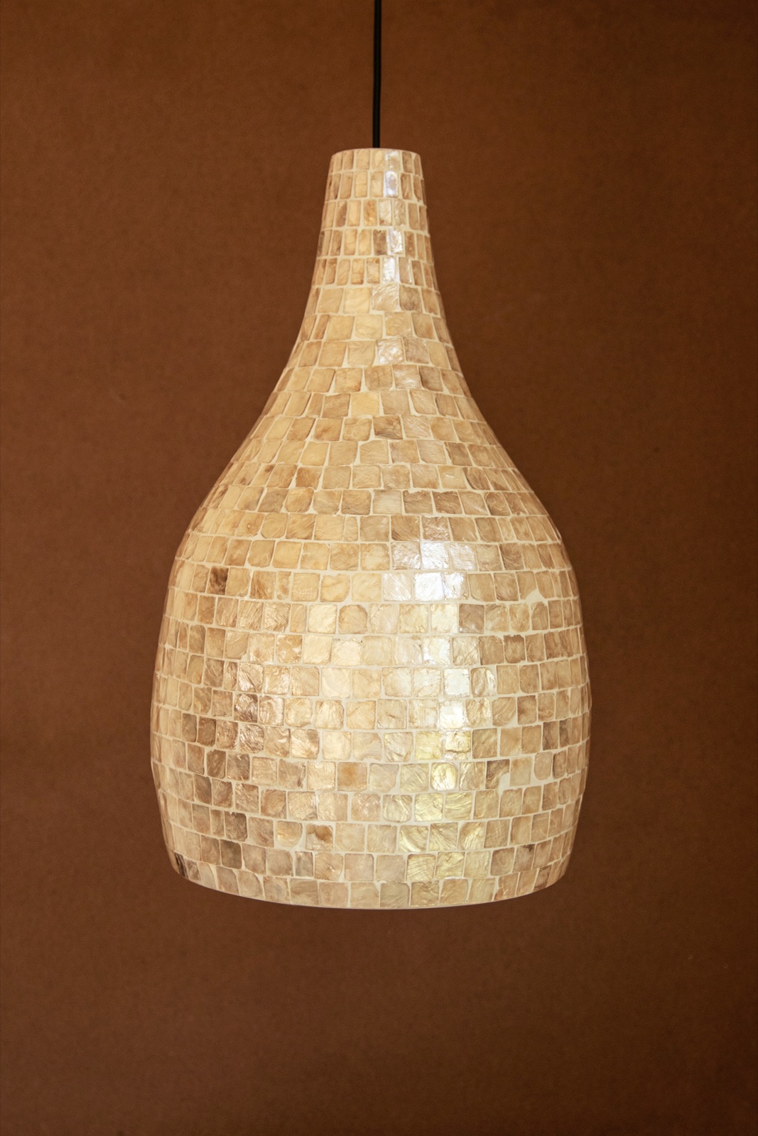 Spun Bamboo Pendant Light with Capiz Shell Detail #1
