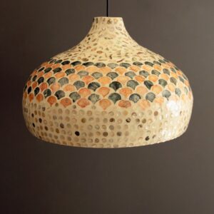 Spun Bamboo Pendant Light with Capiz Shell Detail #3