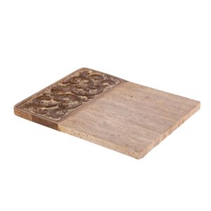 Acanthus Carved Wood and Marble Cutting Board, Natural, Large