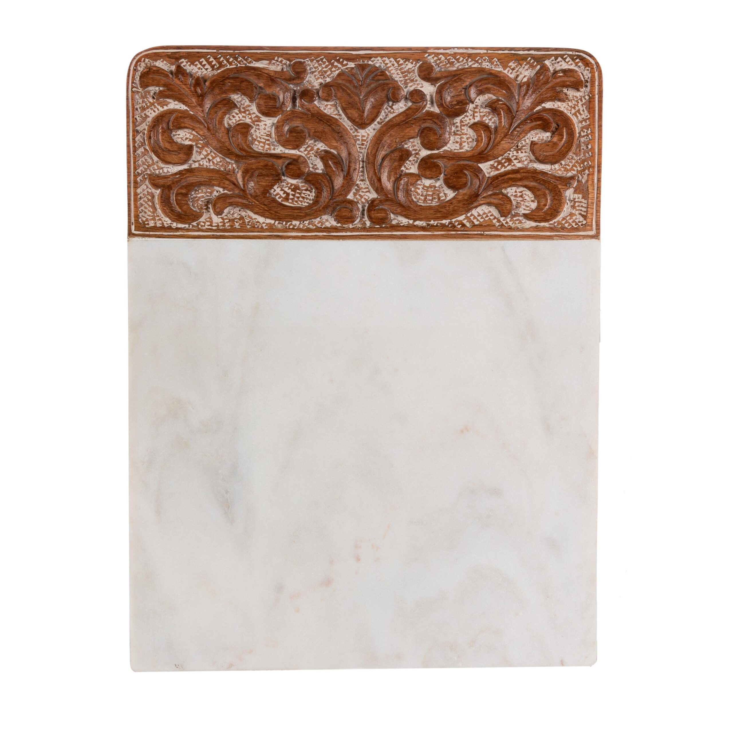Acanthus Carved Wood and Marble Cutting Board, White, Large - view 2