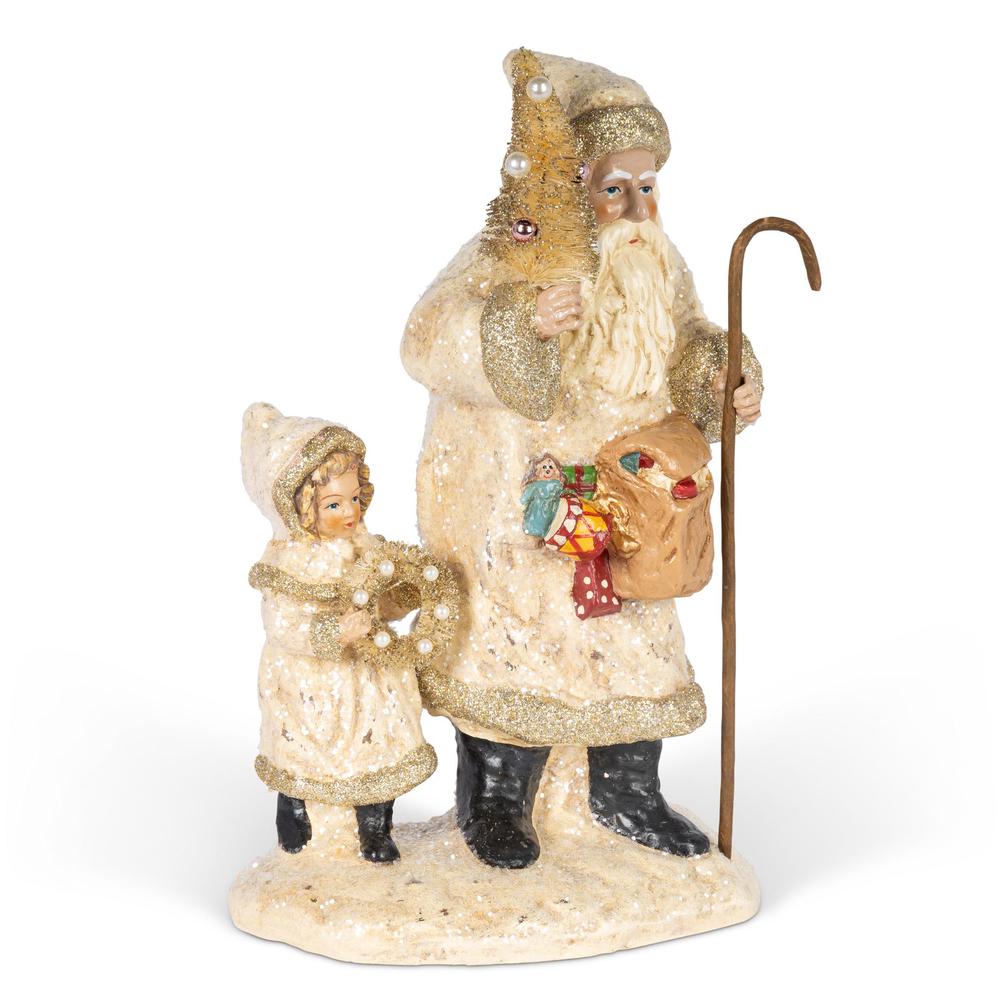 Paper Mache Santa with Tree and Child, 11"H - view 2