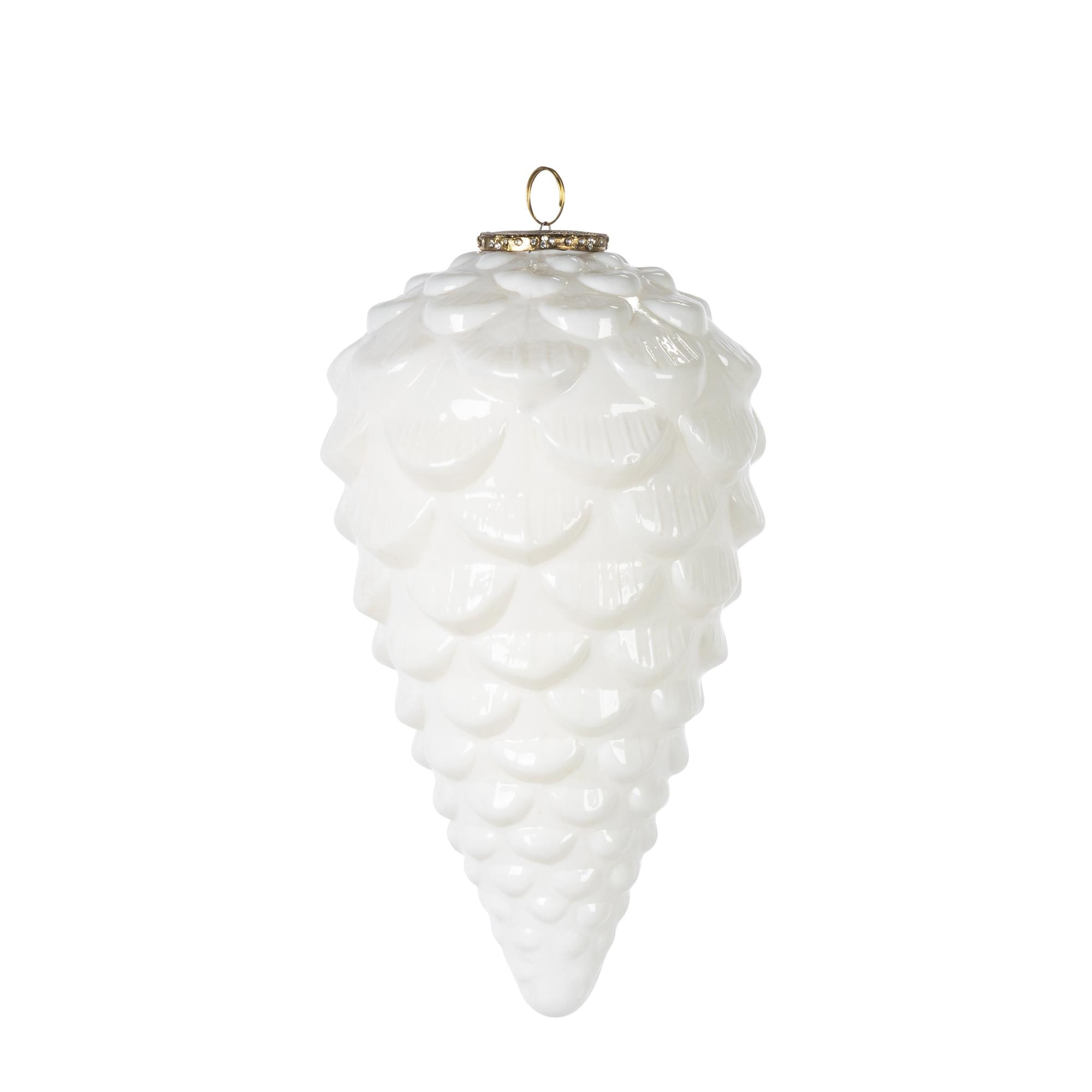 9.82"H Large Glass White Pinecone Ornament