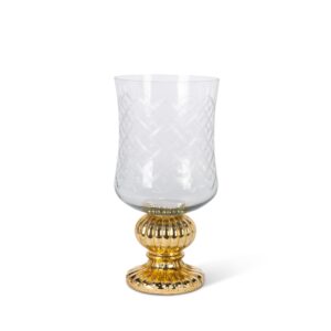 Glass Candle Holder with Gold Mecury Base, 14.9"H