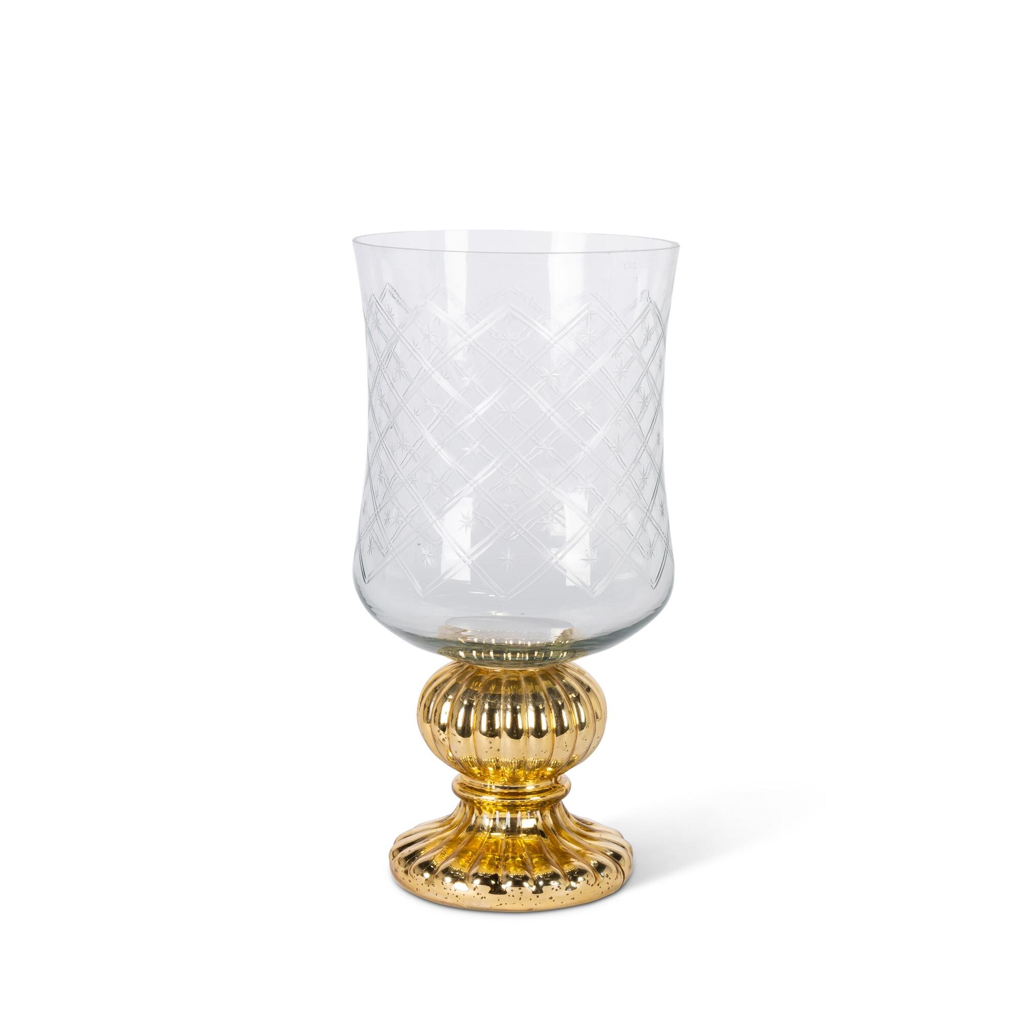 Glass Candle Holder with Gold Mecury Base, 14.9"H